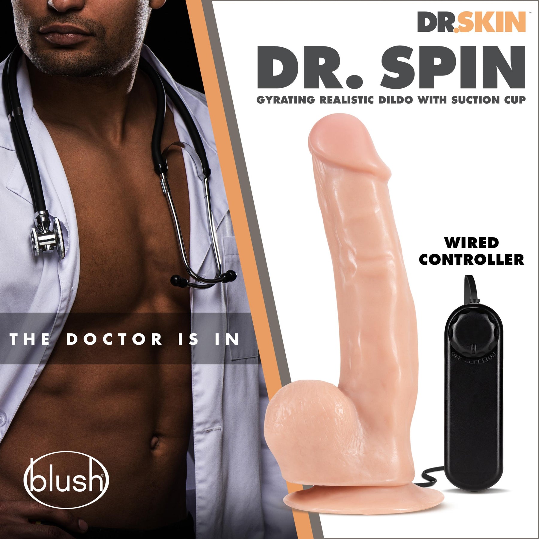 Dr. Skin - Dr. Spin - 8 Inch Gyrating Realistic Dildo - Vanilla