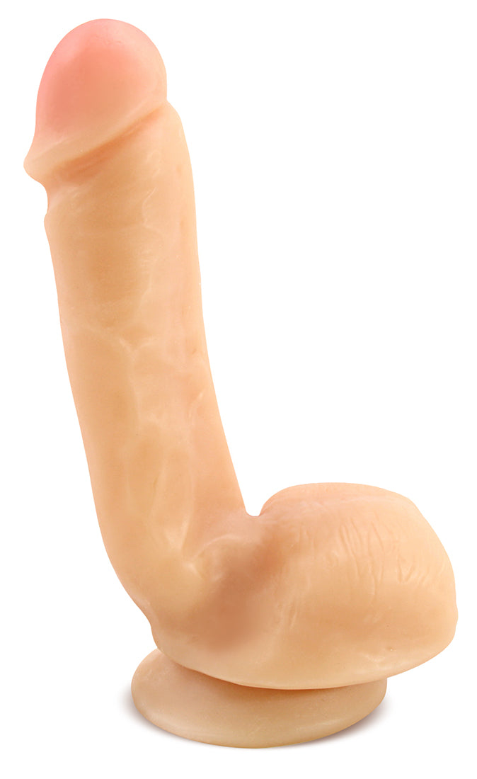 Natural white flexible cock dildo with balls and suction cup base