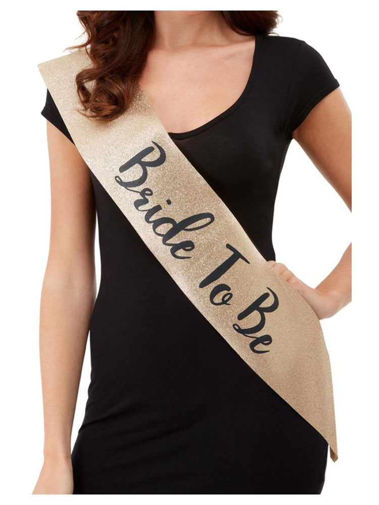 Deluxe Glitter Bride to Be Sash - Black and Gold