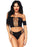 2 Pc Opaque Crop Top With Net Detail and Matching Thong Back Bottoms - One Size - Black