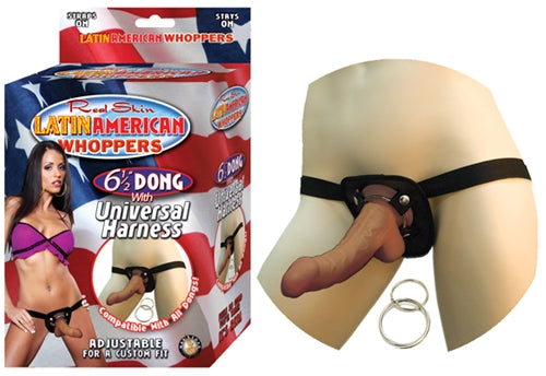 Realistic 6.5-inch curved dong with a universal strap on harness