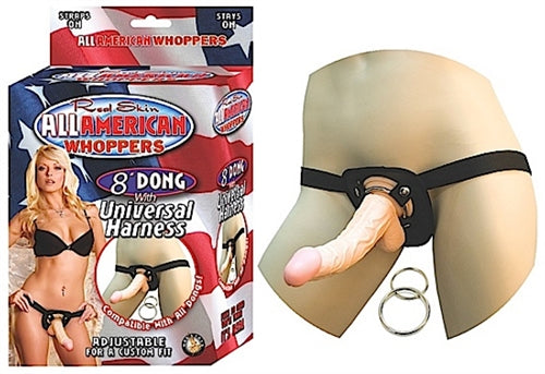 8 inch strap on dildo with cock and balls and strap on harness