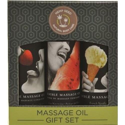 Edible Massage Oil Gift Set Box - Strawberry  Vanilla, and Watermelon 2 Oz Each