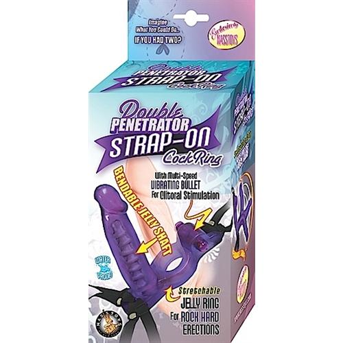 Double Penetrator Strap-on Cock Ring - Purple