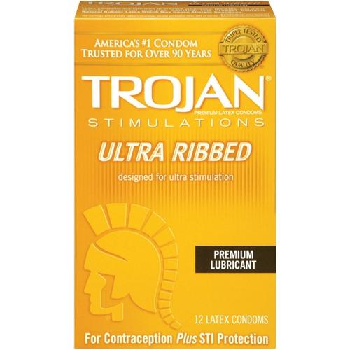 Trojan Stimulations Ultra Ribbed Lubricated Condoms - 12 Pack - Tj94750